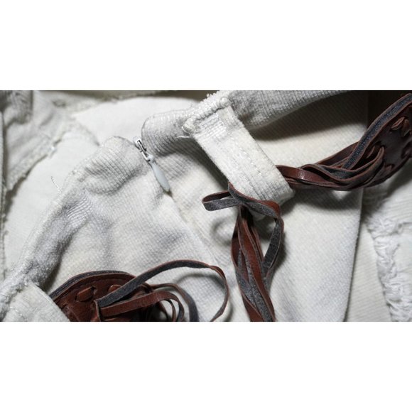 Y2K YMI Mini Skirt Womens Girls Size 14 Cream Corduroy Tiered Raw Edge - Picture 6 of 7